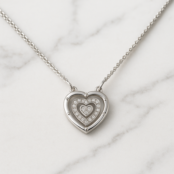Radiant Double Heart Necklace – 925 Sterling Silver Charm with Flexible Big Heart Design
