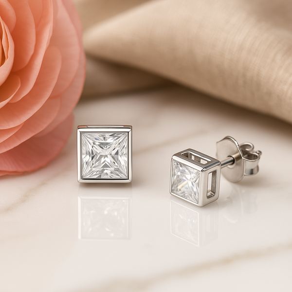 Princess Cut Zircon Stud