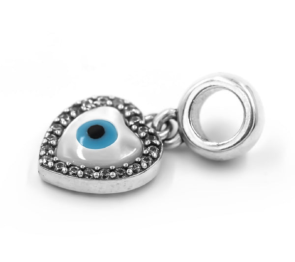 925 Sterling Silver Evil Eye Heart Pendant with CZ Accents