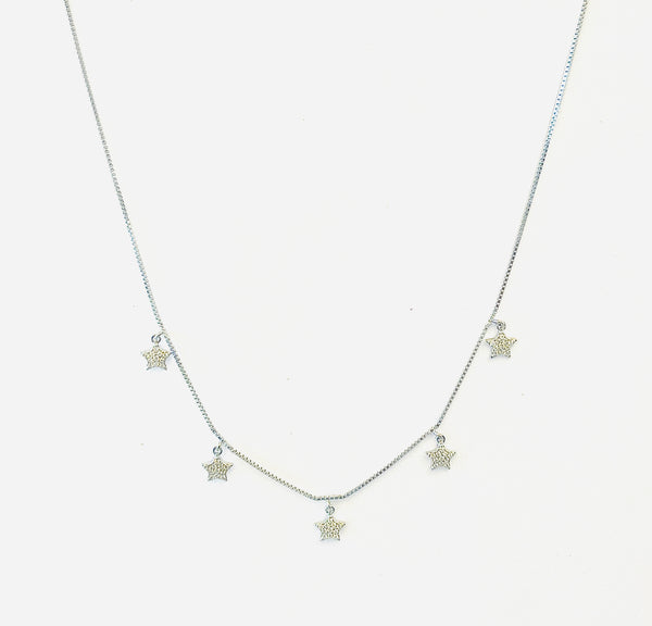 Twinkling Five-Star Necklace, 925 Sterling Silver Adjustable Chain