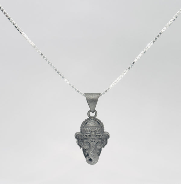 Ganesh Ji Head Pendant with Box Chain – 925 Sterling Silver