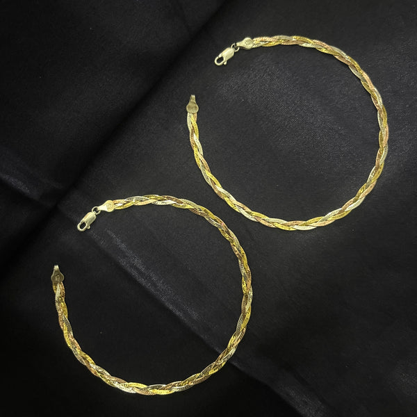 Italian Three-Tone Silver Anklet – Braided Elegance