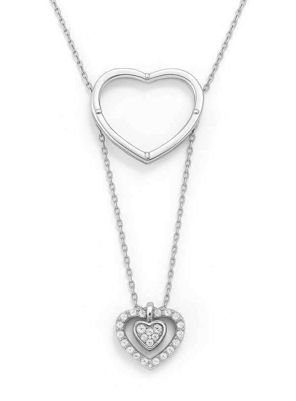 Radiant Double Heart Necklace – 925 Sterling Silver Charm with Flexible Big Heart Design