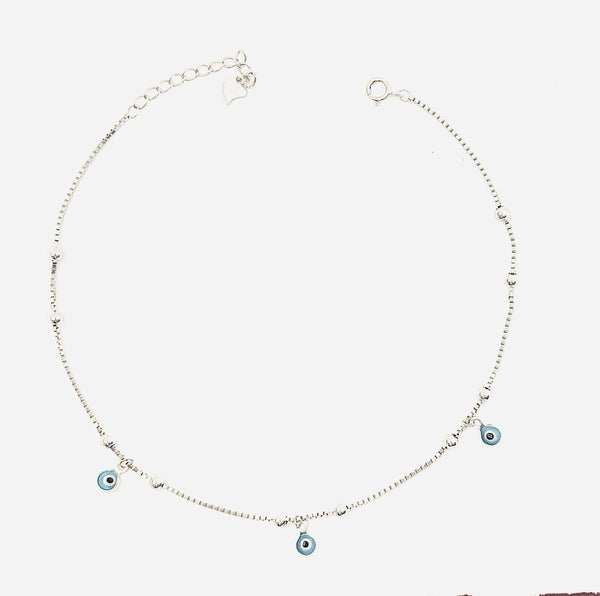 Evil Eye Charm Anklet in 925 Sterling Silver