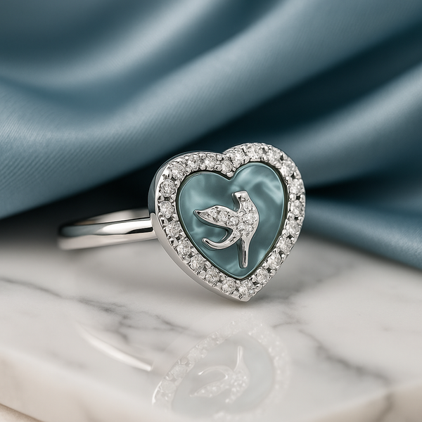 Silver Heart Bird Ring