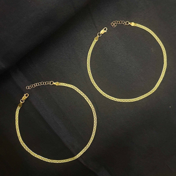 Dual-Design Italian Snake Silver Anklet with Champagne Gold Polish | 925 Sterling Silver