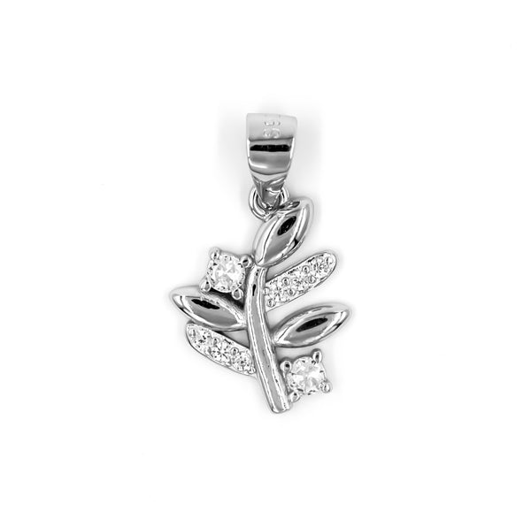 925 Sterling Silver Leaf Pendant with CZ Accents