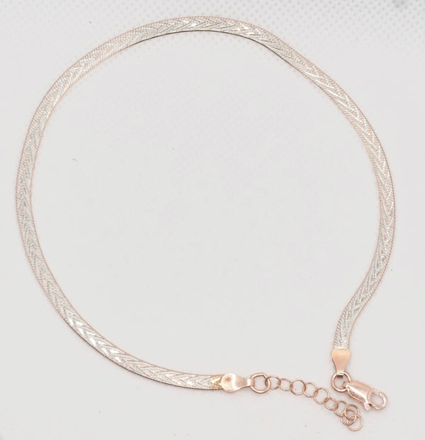 Dual-Design Italian Snake Silver Anklet with Champagne Gold Polish | 925 Sterling Silver
