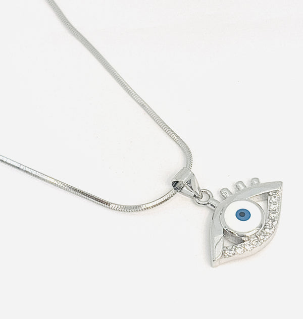 Mystic Gaze Necklace – 925 Sterling Silver Evil Eye with CZ Halo