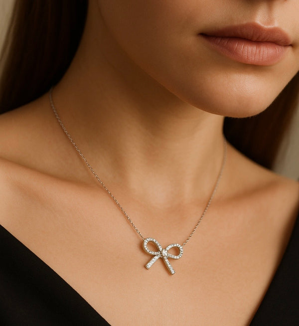 ✨ Sparkle Bow Necklace –A Cute Knot of Elegance| 925 Sterling Silver