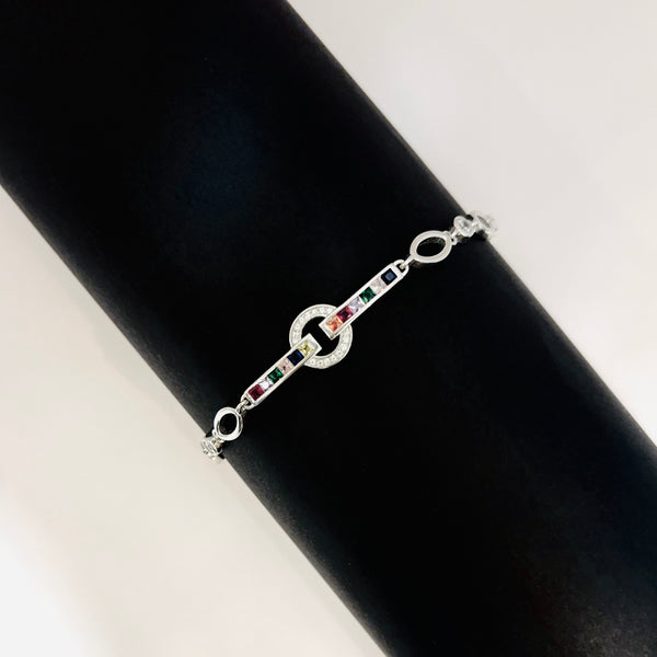 Silver Rainbow Centerpiece Bracelet – Colors of Elegance