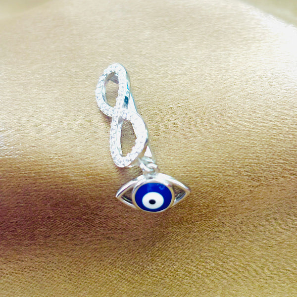 925 Sterling Silver Infinity Evil Eye Watch Charm with Zircon Accents