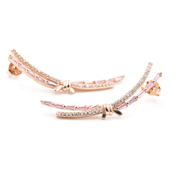 Rose Gold Dragonfly Pink Stone Climber Earrings