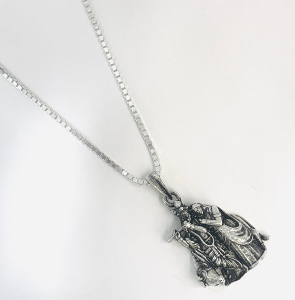 Radha Krishna Pendant with Box Chain – 925 Sterling Silver