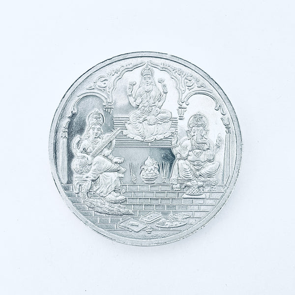 100 gram Pure Silver Coin – Lakshmiji Ganeshji Saraswatiji Design