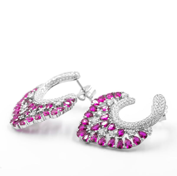 Ruby Marquise Zirconia Hoop Drop Earrings