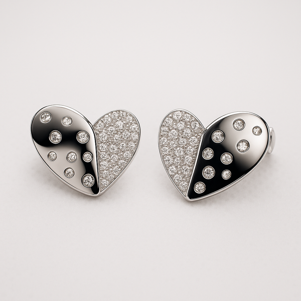 Abstract Heart Stud Earrings with Zirconia