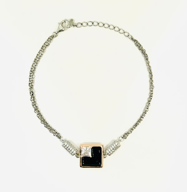 Silver Dual-Tone Square Charm Bracelet – Modern Elegance