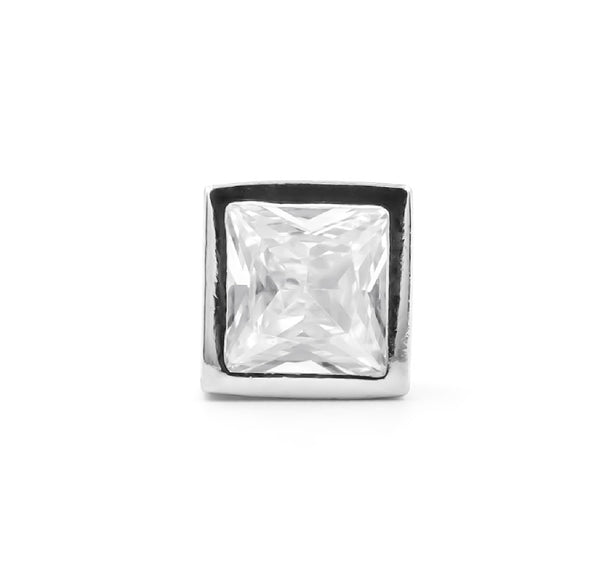 Men’s Silver Princess-Cut Zirconia Stud – Refined Boldness