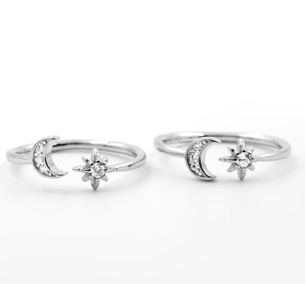 Silver Moon & Star Toe Rings – Celestial Charm