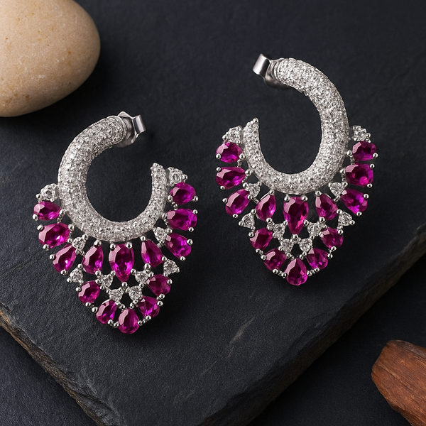 Ruby Marquise Zirconia Hoop Drop Earrings