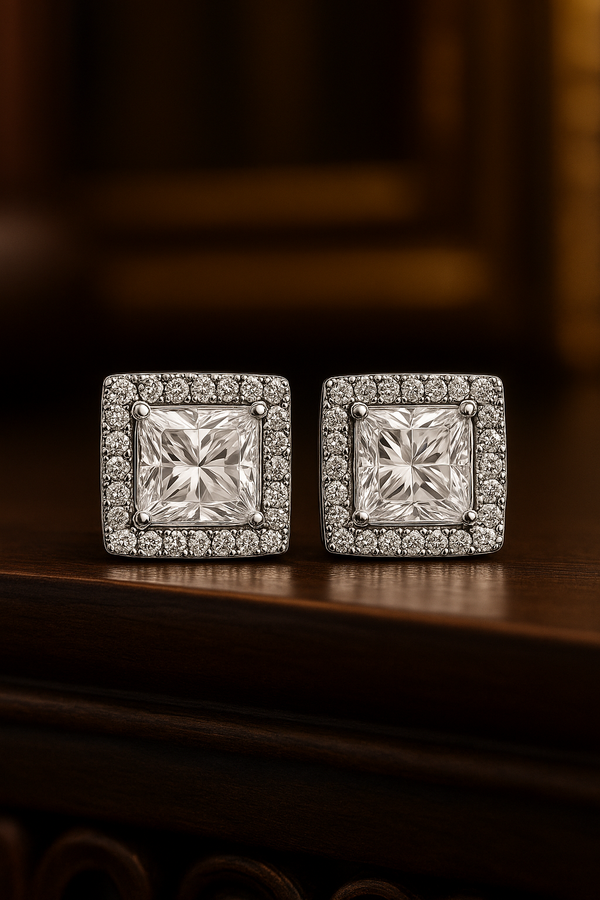 Princess-Cut Zirconia Square Stud