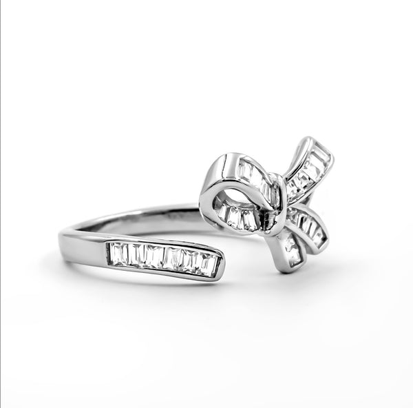 Sparkling Bow Ring with Baguette CZ