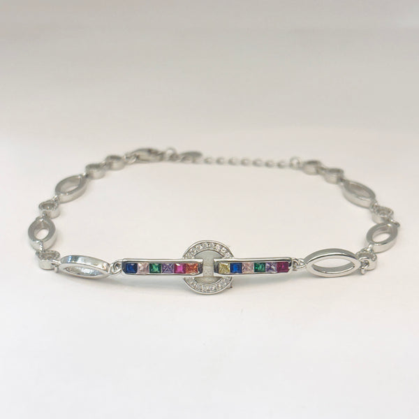 Silver Rainbow Centerpiece Bracelet – Colors of Elegance