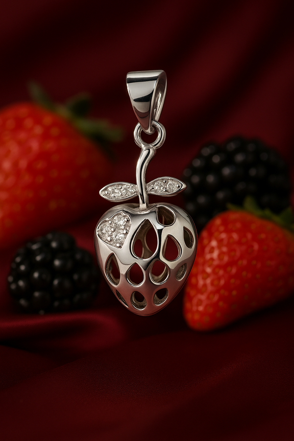 925 Sterling Silver Strawberry Pendant – Cute Fruit-Inspired Charm