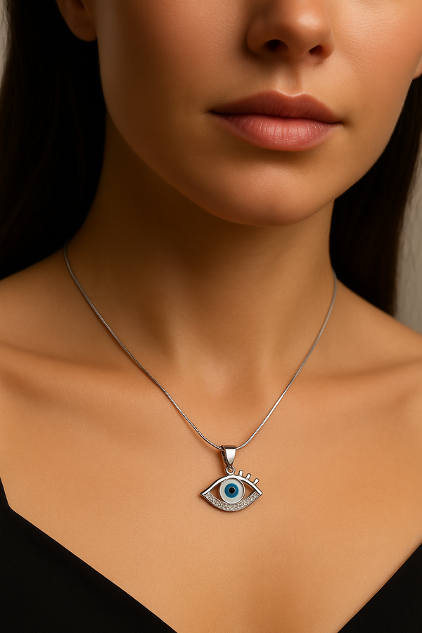 Mystic Gaze Necklace – 925 Sterling Silver Evil Eye with CZ Halo
