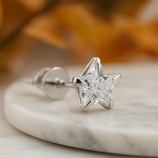 925 Silver White Star Stud for Men