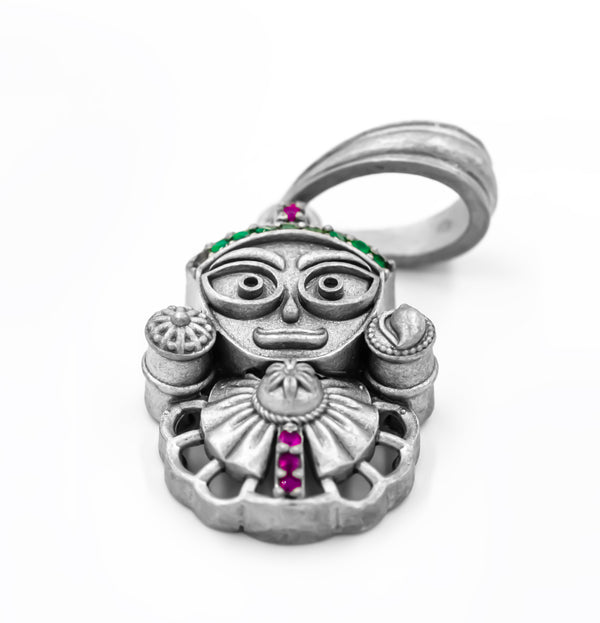 925 Sterling Silver Jagannath Pendant – Divine Matte Oxidized Finish
