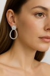 Floral Top Baguette Zirconia Drop Earrings