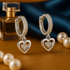 Heart Hoop Dangle Earrings with Sparkling Accents