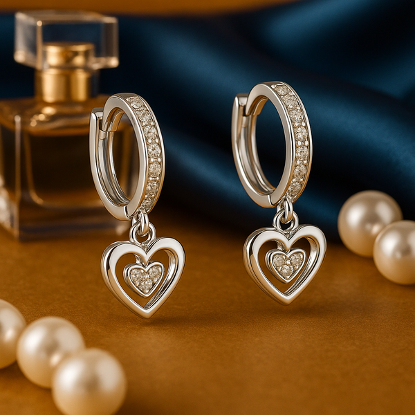 Heart Hoop Dangle Earrings with Sparkling Accents