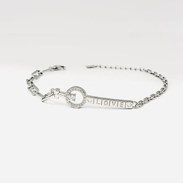 Silver LOVE Charm Adjustable Bracelet with Key Design