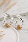 Dual-Tone Textured Hoop Earrings with Zirconia