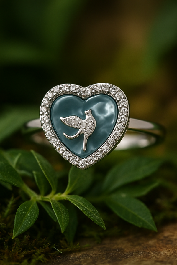 Silver Heart Bird Ring
