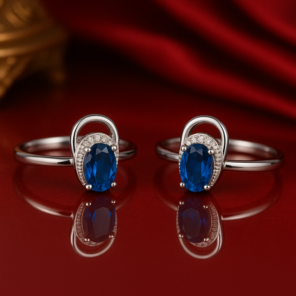 Silver Oval Blue Stone Toe Rings – Royal Elegance