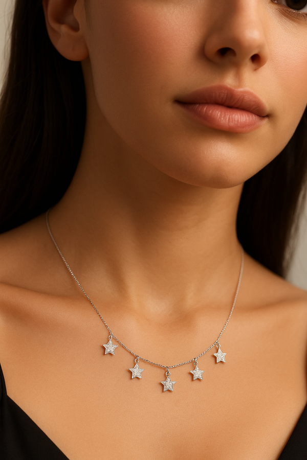Twinkling Five-Star Necklace, 925 Sterling Silver Adjustable Chain