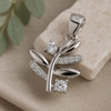 925 Sterling Silver Leaf Pendant with CZ Accents