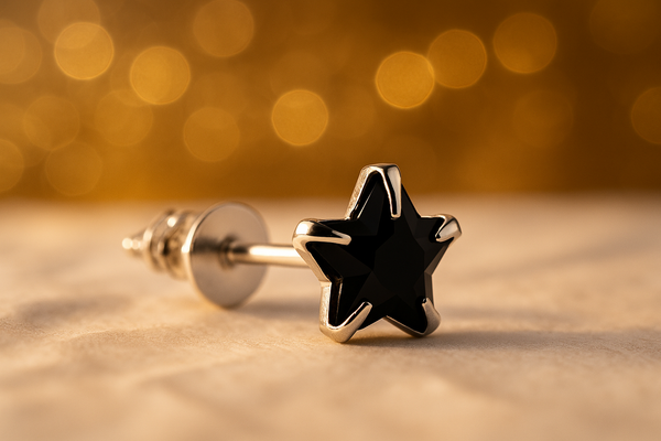 925 Silver Black Star Stud for Men