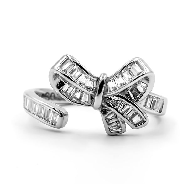 Sparkling Bow Ring with Baguette CZ