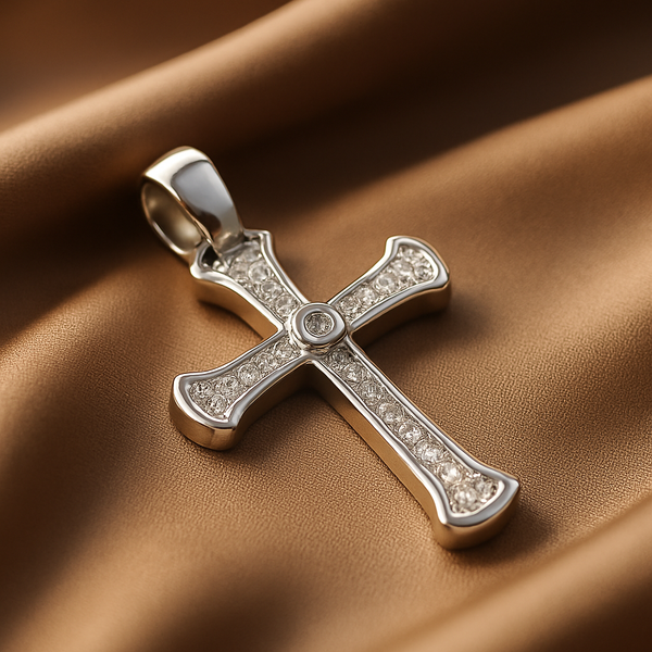 925 Sterling Silver Cross Pendant with Sparkling Detailing