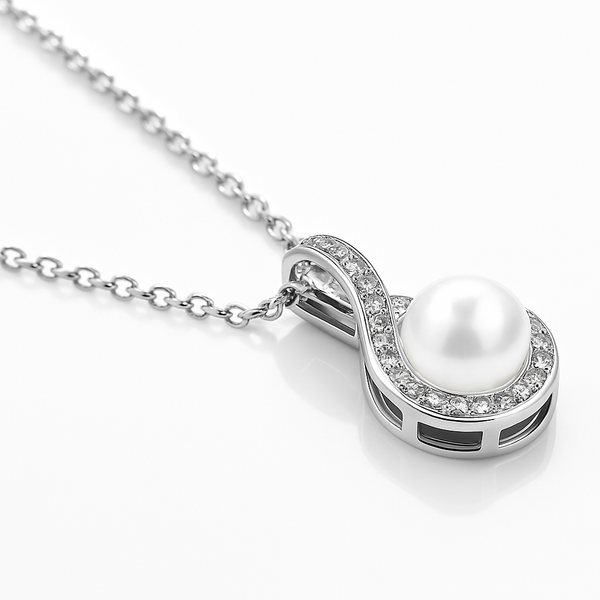 Eternal Grace Necklace – 925 Sterling Silver Pearl Drop with Sparkling Halo