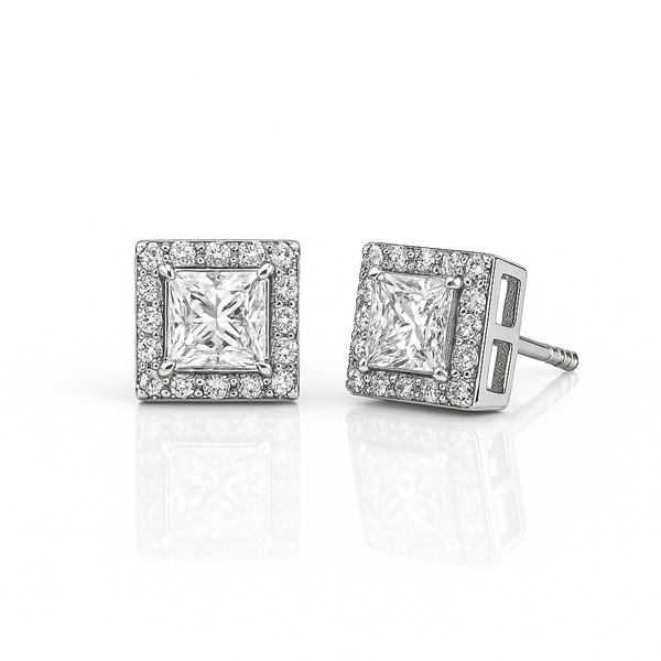 Princess-Cut Zirconia Square Stud