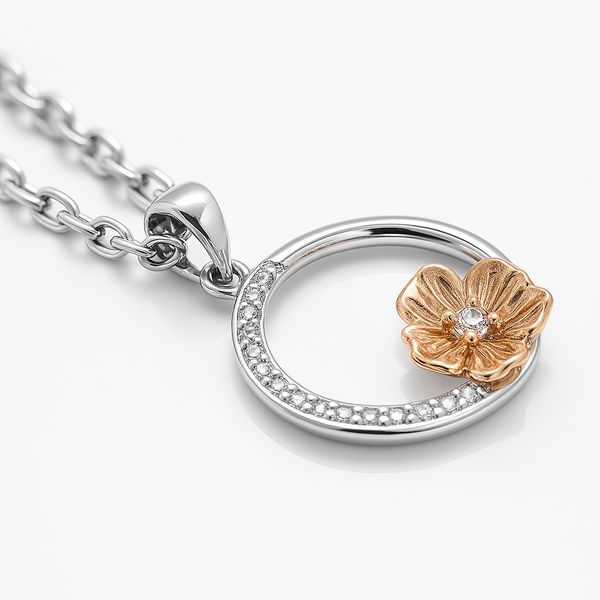 Moonlit Maple Charm Necklace with Champagne Gold flower accent