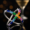 Rainbow Cross Baguette Ring