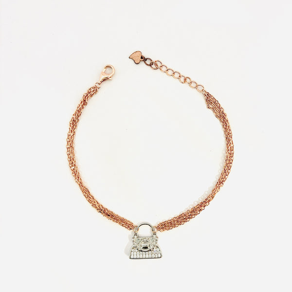 Dual-Tone Rose Gold & Silver Bag Charm Bracelet