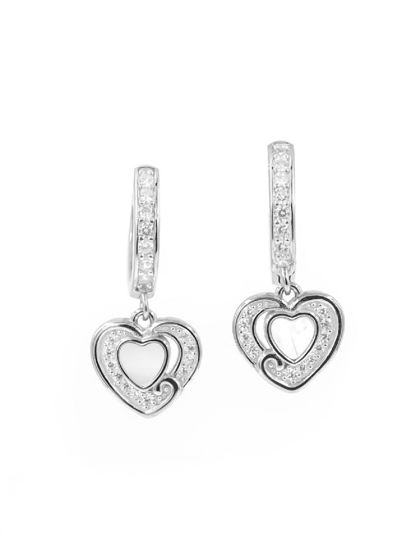 Heart Drop Hoop Earrings with Mother of Pearl